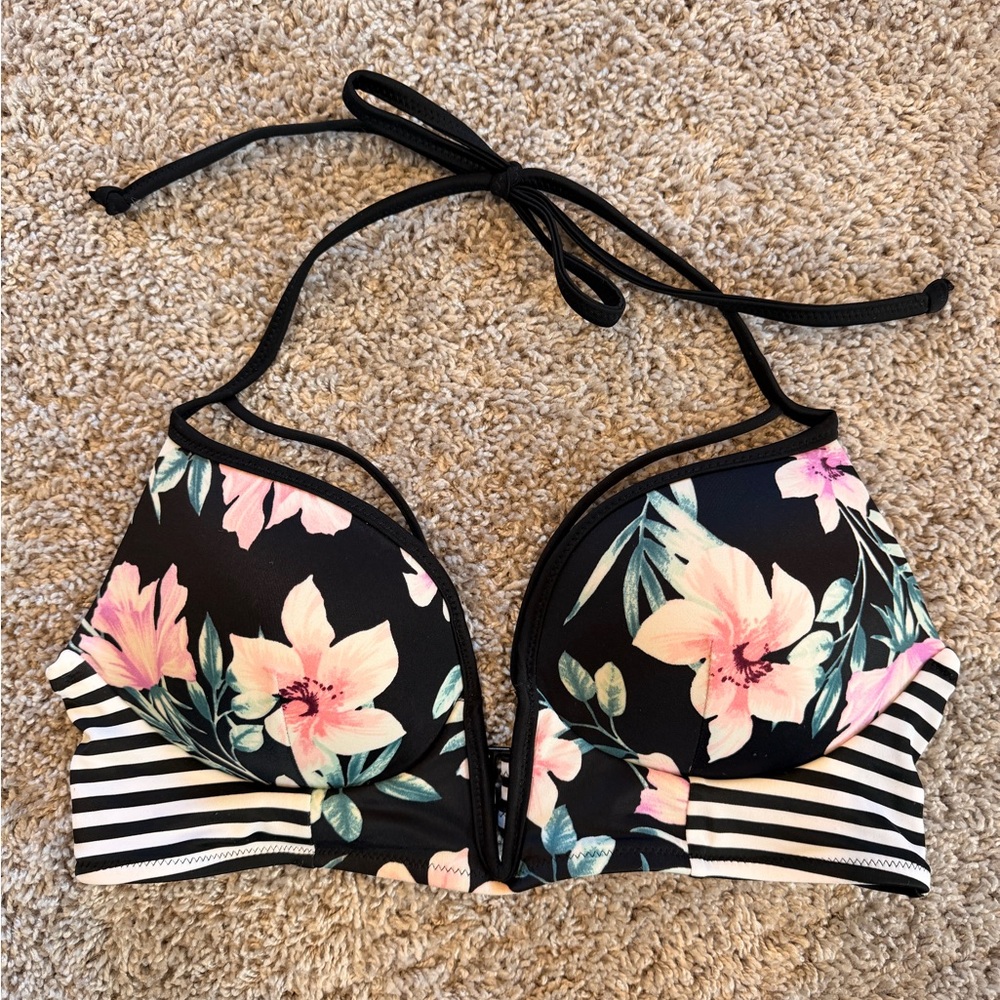 Victoria’s Secret PINK Black Floral Push-Up Bikini Top